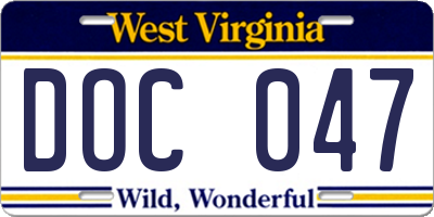 WV license plate DOC047