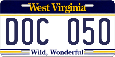 WV license plate DOC050