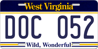 WV license plate DOC052