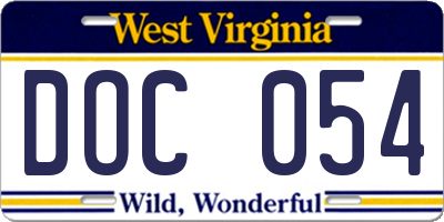 WV license plate DOC054