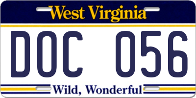 WV license plate DOC056