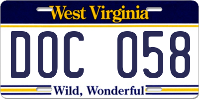 WV license plate DOC058