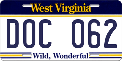 WV license plate DOC062