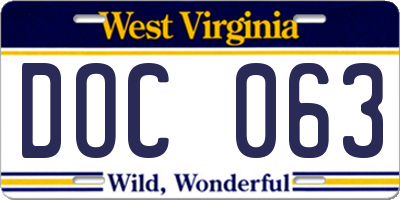 WV license plate DOC063