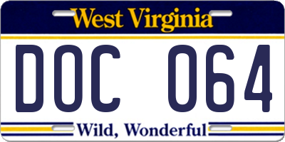 WV license plate DOC064