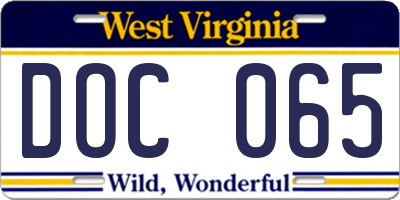 WV license plate DOC065