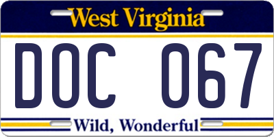 WV license plate DOC067