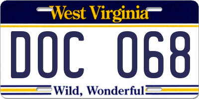 WV license plate DOC068