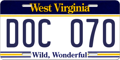 WV license plate DOC070
