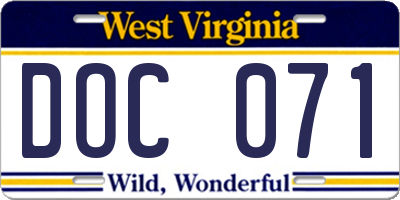 WV license plate DOC071