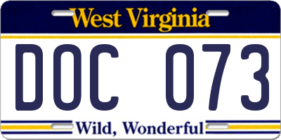 WV license plate DOC073