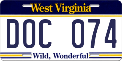 WV license plate DOC074