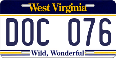 WV license plate DOC076