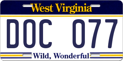 WV license plate DOC077