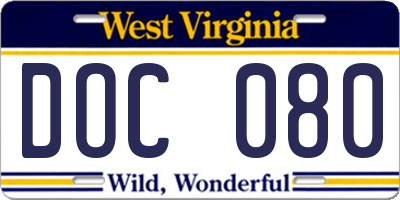 WV license plate DOC080