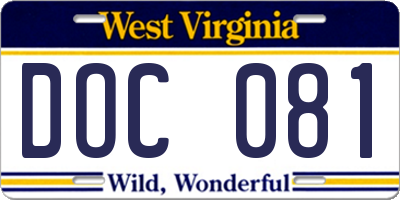 WV license plate DOC081