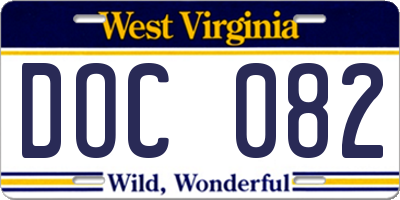 WV license plate DOC082