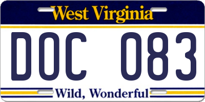 WV license plate DOC083
