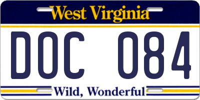 WV license plate DOC084