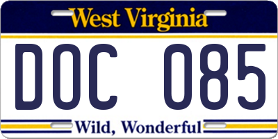 WV license plate DOC085
