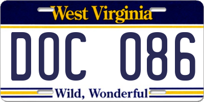 WV license plate DOC086