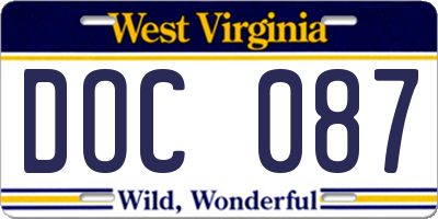 WV license plate DOC087