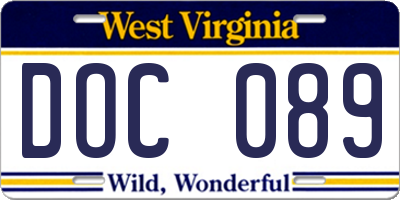 WV license plate DOC089