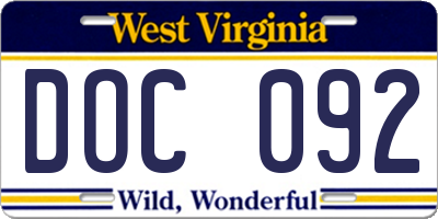 WV license plate DOC092
