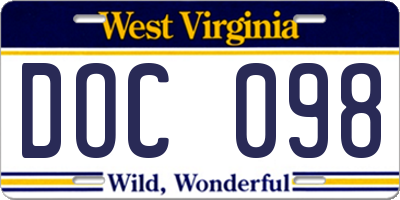 WV license plate DOC098
