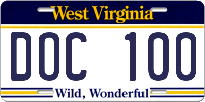 WV license plate DOC100