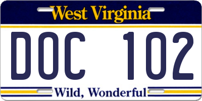 WV license plate DOC102