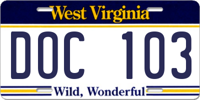 WV license plate DOC103