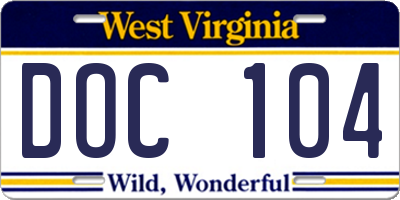 WV license plate DOC104