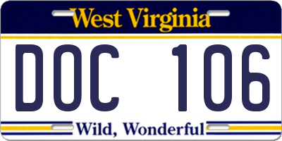 WV license plate DOC106