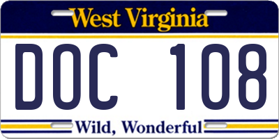 WV license plate DOC108