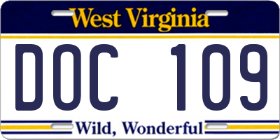 WV license plate DOC109