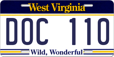 WV license plate DOC110