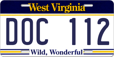 WV license plate DOC112