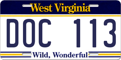 WV license plate DOC113