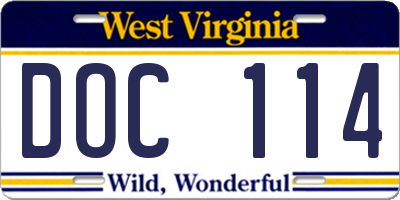 WV license plate DOC114