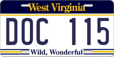 WV license plate DOC115