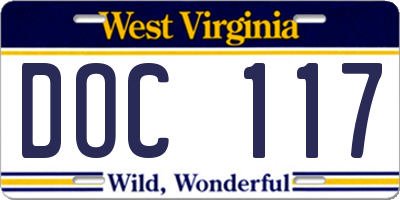 WV license plate DOC117