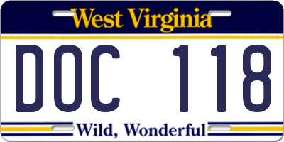 WV license plate DOC118