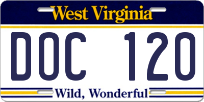 WV license plate DOC120