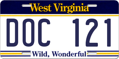 WV license plate DOC121