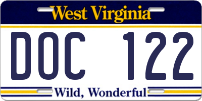 WV license plate DOC122