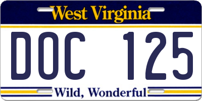WV license plate DOC125