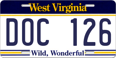 WV license plate DOC126