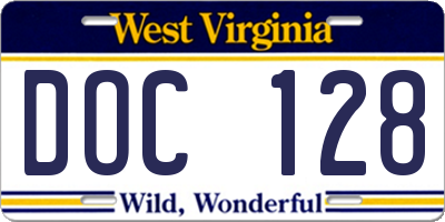 WV license plate DOC128