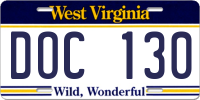 WV license plate DOC130